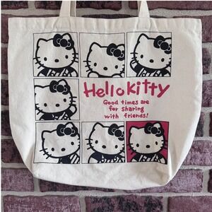 Sanrio Hello Kitty Canvas Tote Shoulder Bag Cream Reusable Y2K School Anime Cute